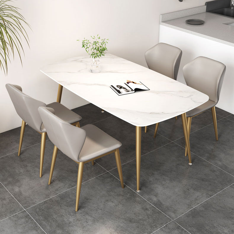 Glam Rectangle Dining Table Set 1/3/4/5 Pieces Dinette Set with White Sintered Stone Top