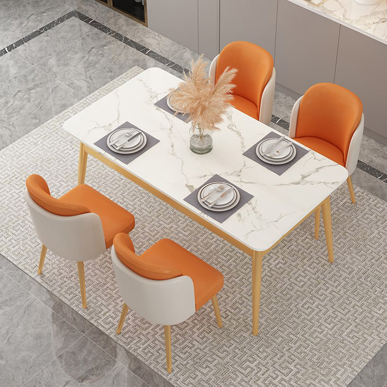 Glam Iron Dining Table Set 1/2/5/7 Pieces Rectangle Dinette Set with White Sintered Stone