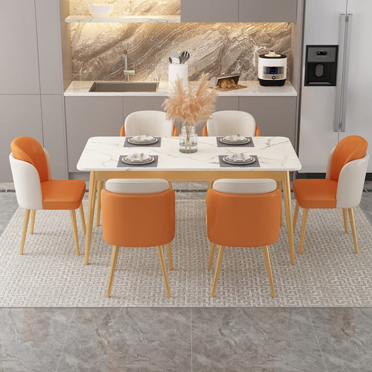 Glam Iron Dining Table Set 1/2/5/7 Pieces Rectangle Dinette Set with White Sintered Stone