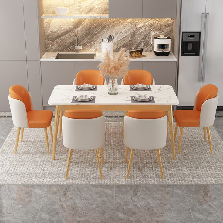 Glam Iron Dining Table Set 1/2/5/7 Pieces Rectangle Dinette Set with White Sintered Stone
