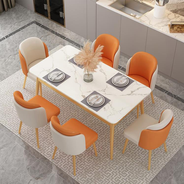 Glam Iron Dining Table Set 1/2/5/7 Pieces Rectangle Dinette Set with White Sintered Stone