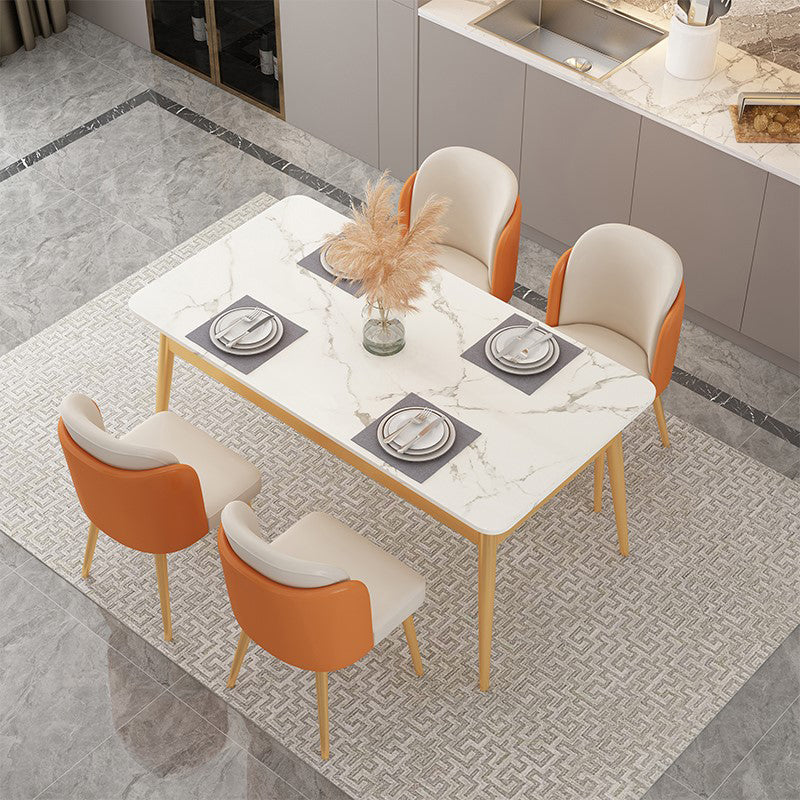 Glam Iron Dining Table Set 1/2/5/7 Pieces Rectangle Dinette Set with White Sintered Stone