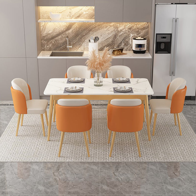 Glam Iron Dining Table Set 1/2/5/7 Pieces Rectangle Dinette Set with White Sintered Stone
