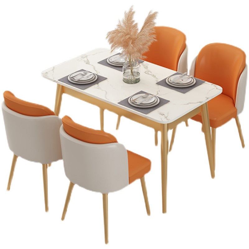 Glam Iron Dining Table Set 1/2/5/7 Pieces Rectangle Dinette Set with White Sintered Stone