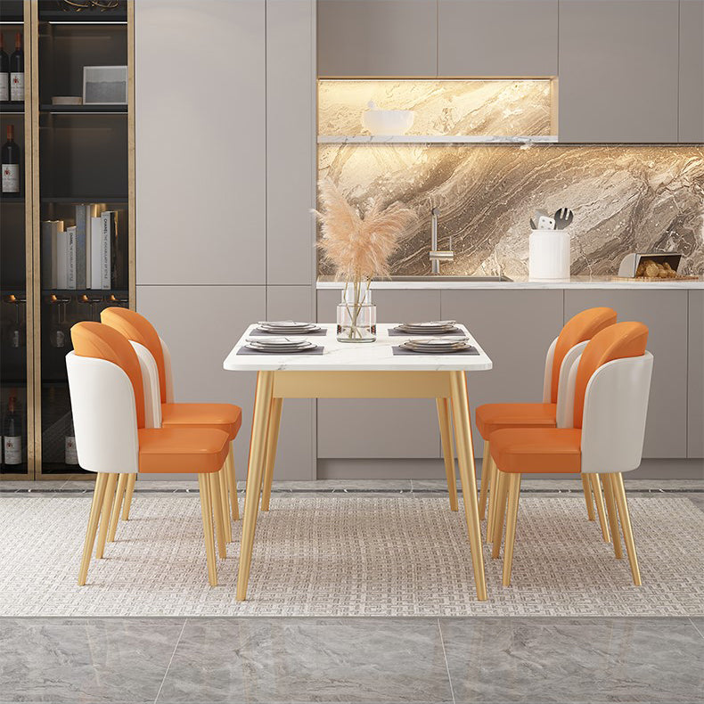 Glam Iron Dining Table Set 1/2/5/7 Pieces Rectangle Dinette Set with White Sintered Stone
