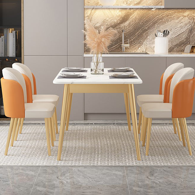 Glam Iron Dining Table Set 1/2/5/7 Pieces Rectangle Dinette Set with White Sintered Stone
