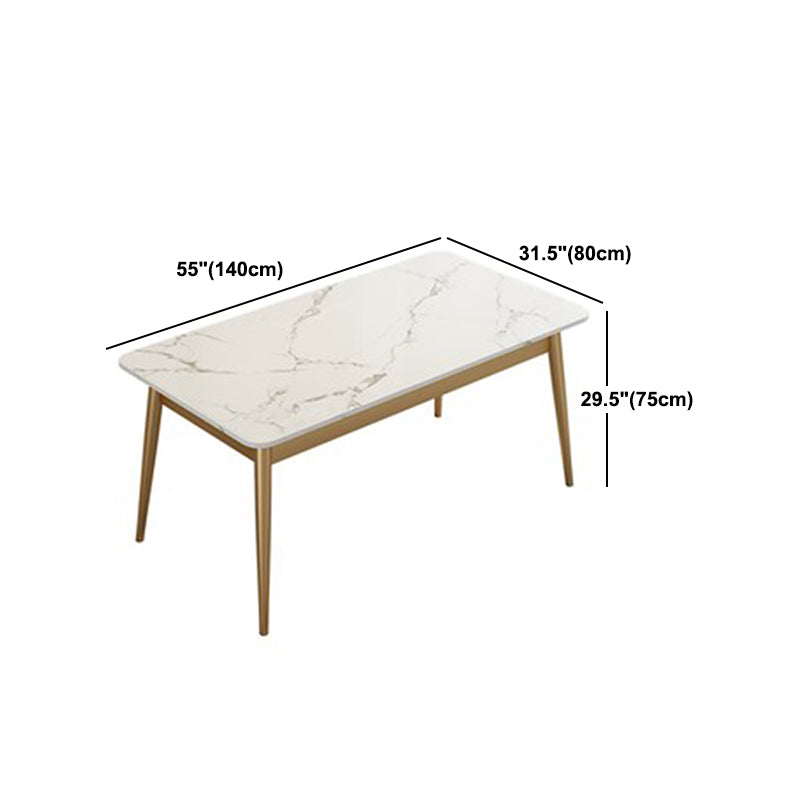 Glam Iron Dining Table Set 1/2/5/7 Pieces Rectangle Dinette Set with White Sintered Stone