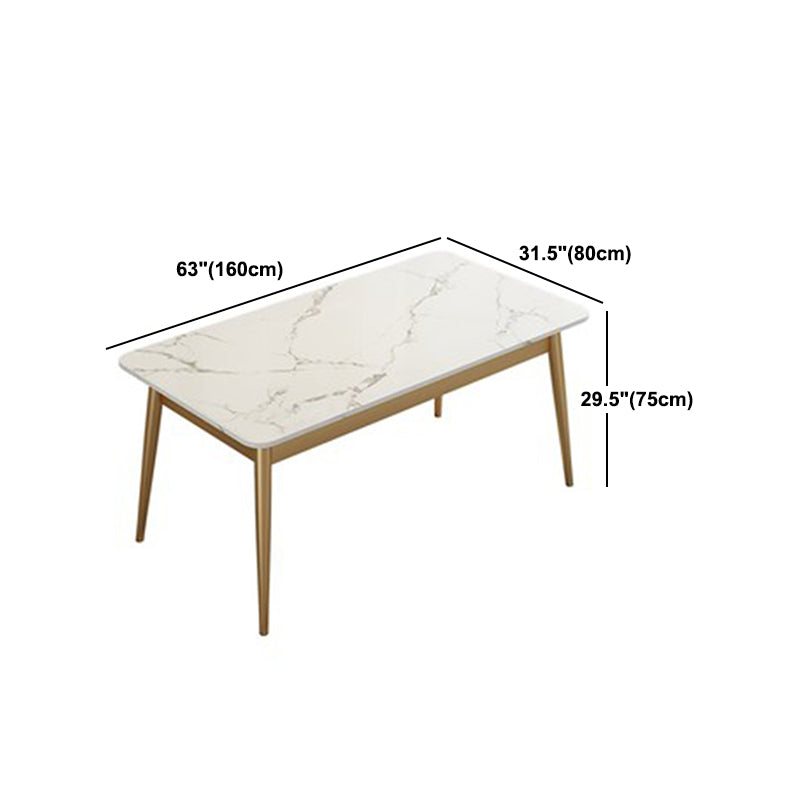 Glam Iron Dining Table Set 1/2/5/7 Pieces Rectangle Dinette Set with White Sintered Stone