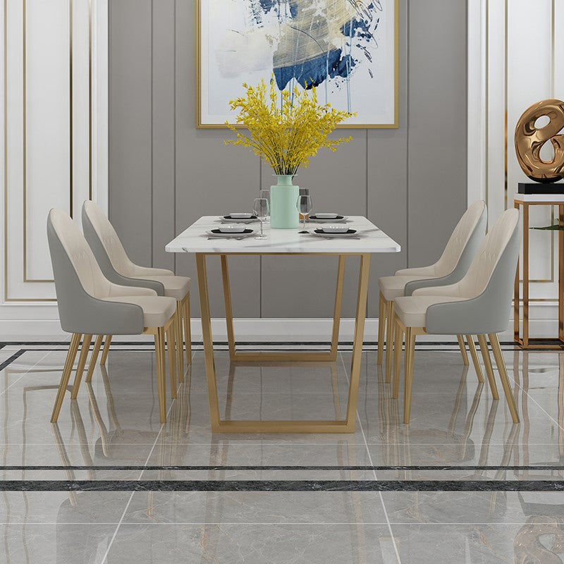 Glam Iron Dinette Set 1/2/5/7 Pieces Rectangle Dining Table Set with White Sintered Stone