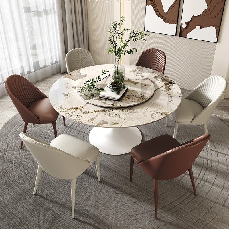 Modern Round Dinette Set 1/4/5/7 Pieces Sintered Stone Dining Table Set with Turntable