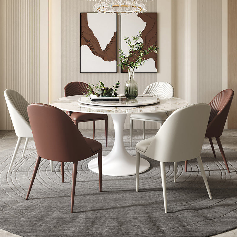 Modern Round Dinette Set 1/4/5/7 Pieces Sintered Stone Dining Table Set with Turntable