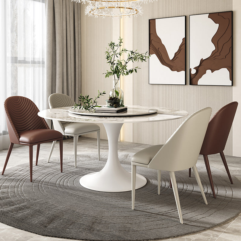 Modern Round Dinette Set 1/4/5/7 Pieces Sintered Stone Dining Table Set with Turntable
