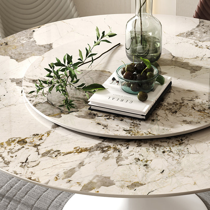 Modern Round Dinette Set 1/4/5/7 Pieces Sintered Stone Dining Table Set with Turntable