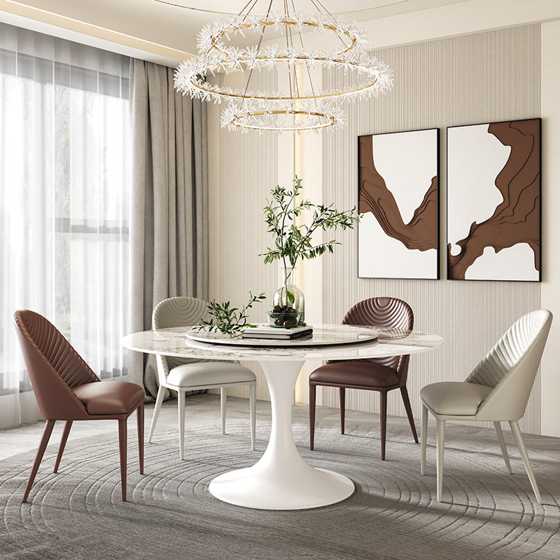 Modern Round Dinette Set 1/4/5/7 Pieces Sintered Stone Dining Table Set with Turntable