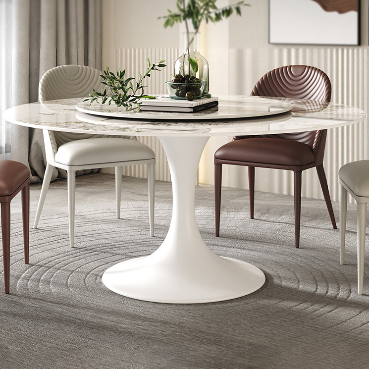 Modern Round Dinette Set 1/4/5/7 Pieces Sintered Stone Dining Table Set with Turntable