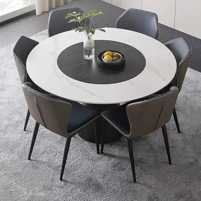 Modern Round Pub Table Stone Top Black Base Pedestal Casual Dining Table