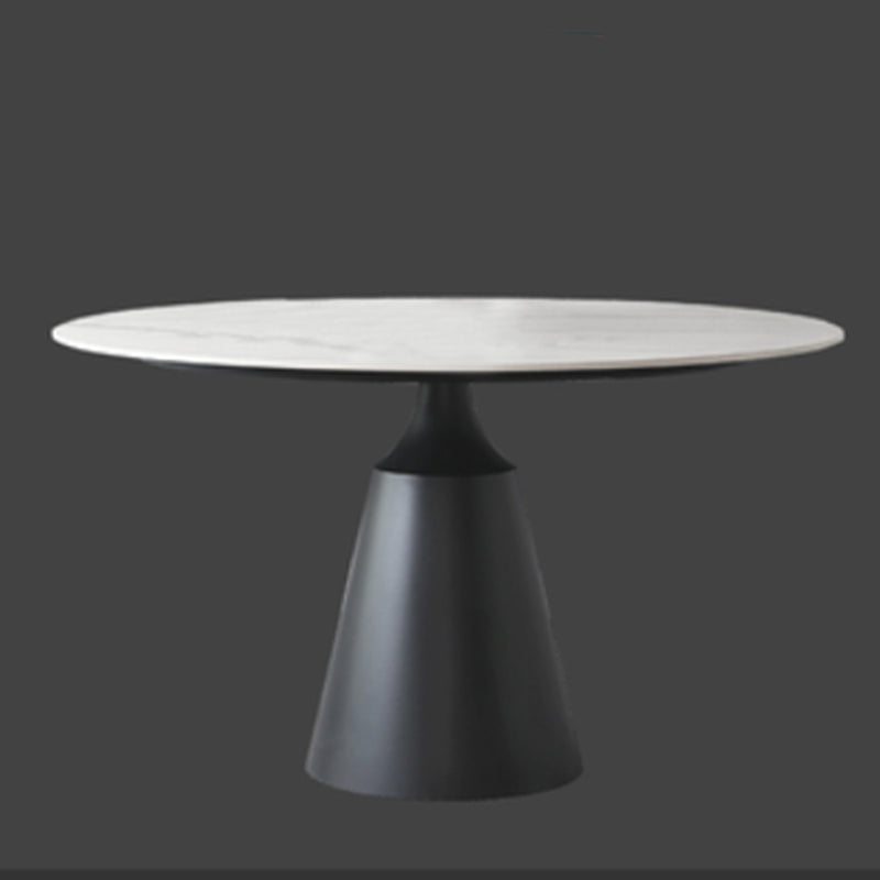 Modern Round Pub Table Stone Top Black Base Pedestal Casual Dining Table