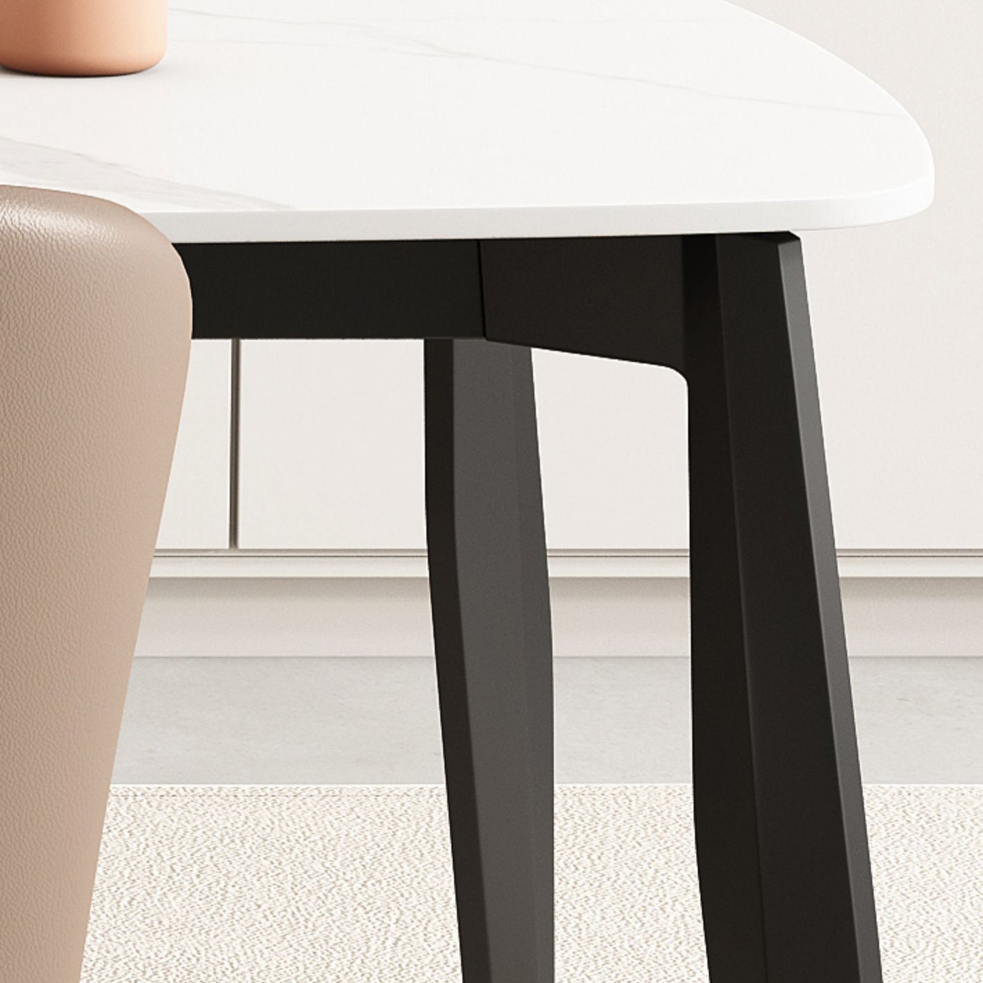 Industrial Rectangle Dinette Table Tripod Base Dining Table with White Stone Top