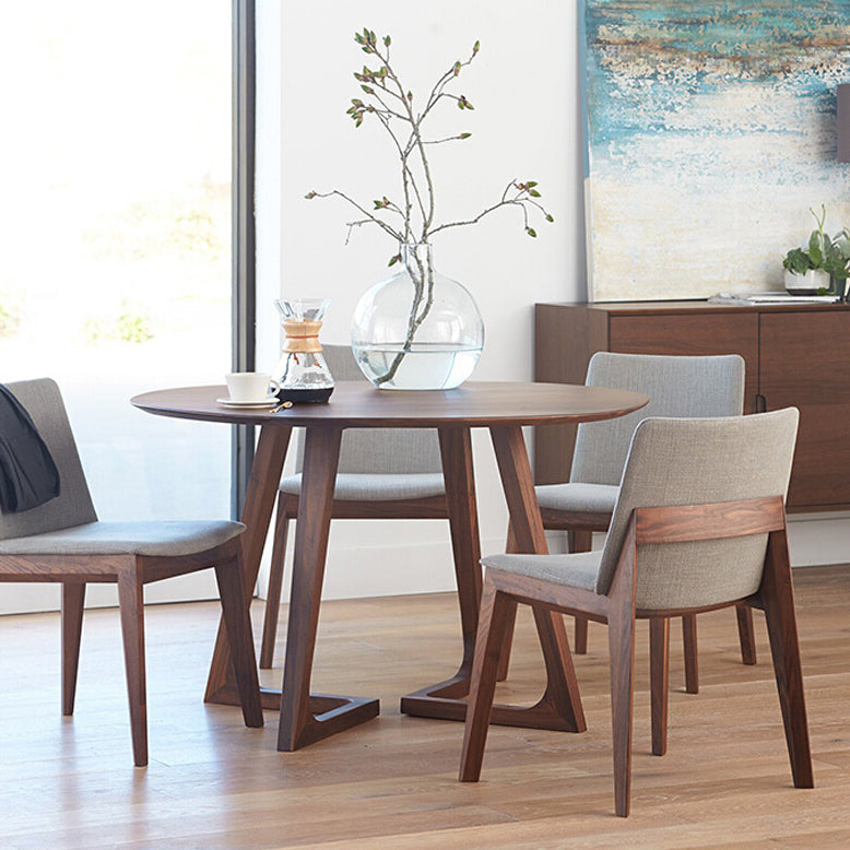 Modern Solid Wood Dining Room Collection Double Pedestal Dining Table in Walnut