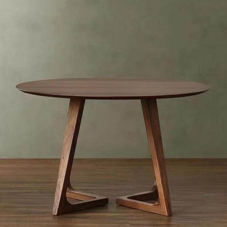 Modern Solid Wood Dining Room Collection Double Pedestal Dining Table in Walnut
