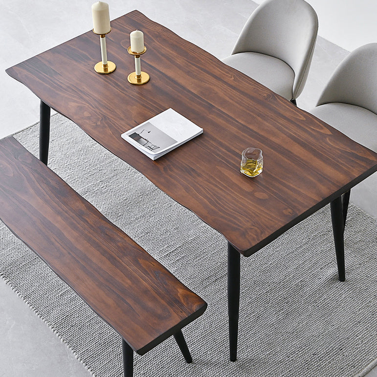 Black Iron Tripod Base Dining Table Modern Industrial Solid Wood Top Table