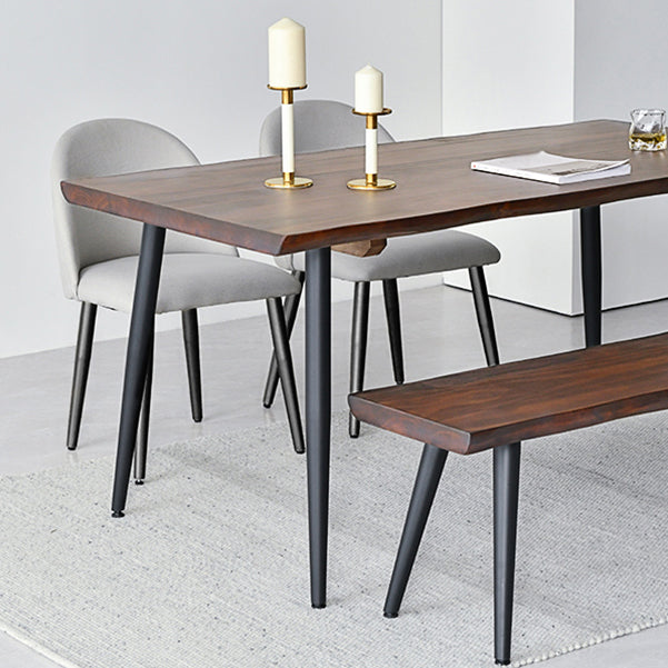 Black Iron Tripod Base Dining Table Modern Industrial Solid Wood Top Table