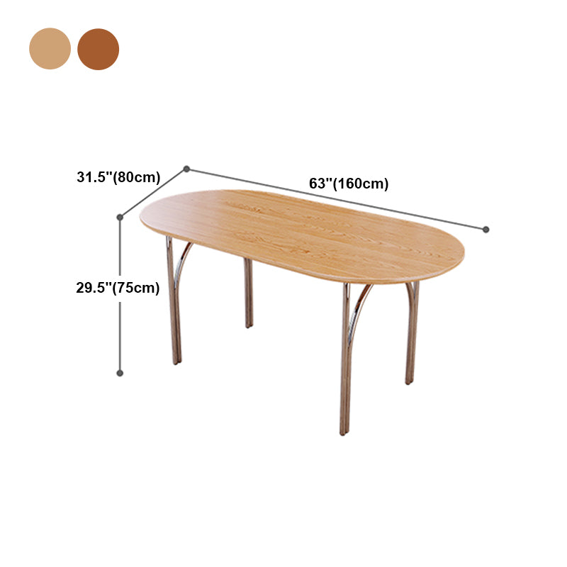 Oval 4 Legs Steel Dining Table Modern Wood Top Chrome Base Dining Site Table