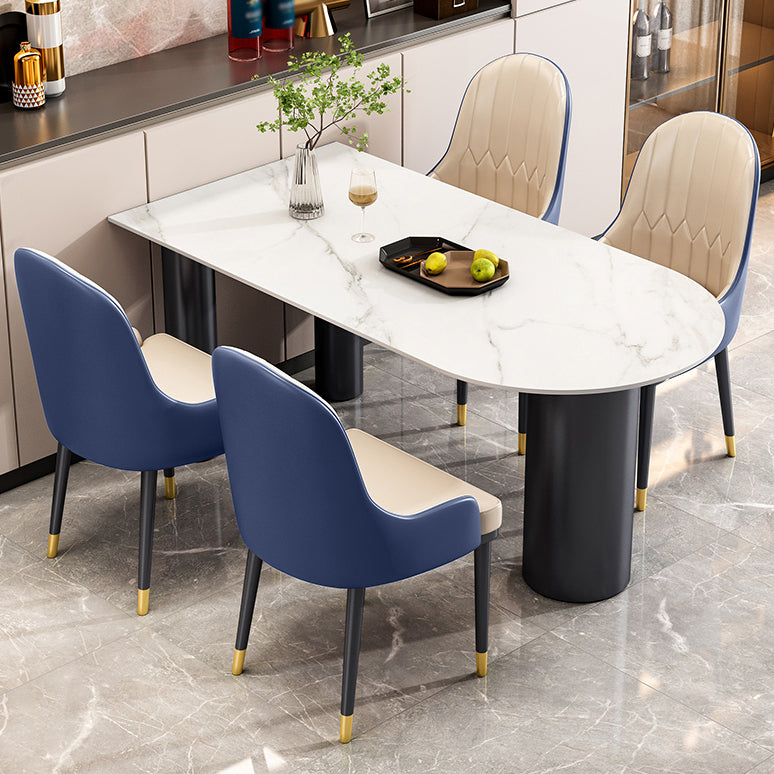 Modern 3 Legs Dining Table Stone Top and Metal Base in Black Dining Table