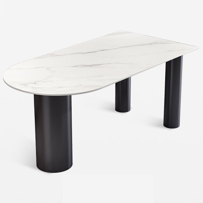 Modern 3 Legs Dining Table Stone Top and Metal Base in Black Dining Table