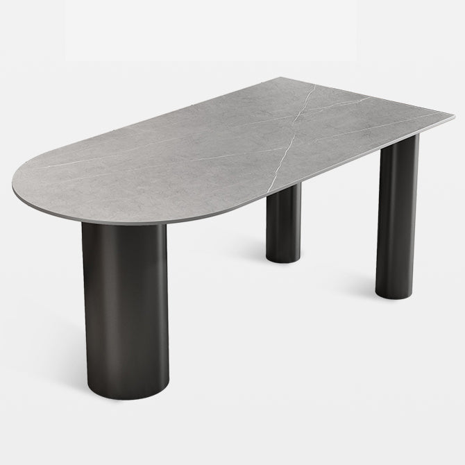 Modern 3 Legs Dining Table Stone Top and Metal Base in Black Dining Table