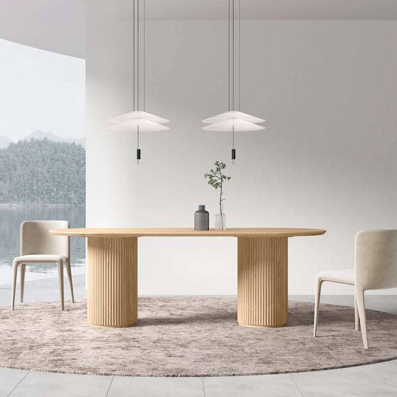 Natural Oval Dining Site Table Pine Solid Wood Modern Double Pedestal Table