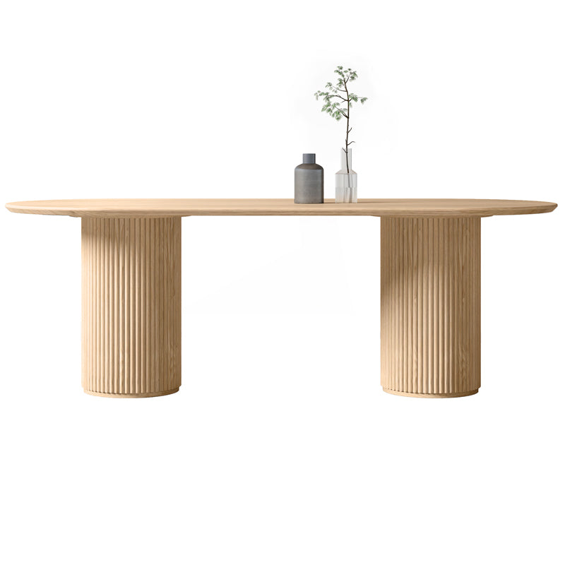 Natural Oval Dining Site Table Pine Solid Wood Modern Double Pedestal Table
