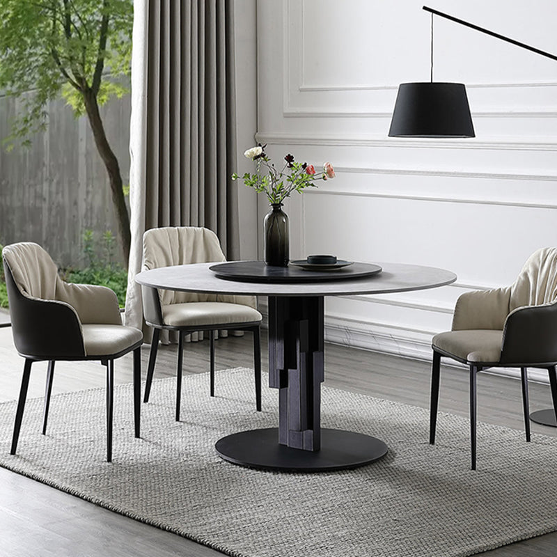Round Stone Top Dining Table Contemporary Dining Table with Turntable