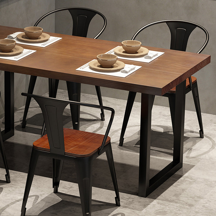 Brown Solid Wood Dining Table Industrial Rectangle Dining Table with Black Frame