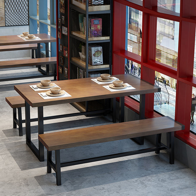 Brown Solid Wood Dining Table Industrial Rectangle Dining Table with Black Frame