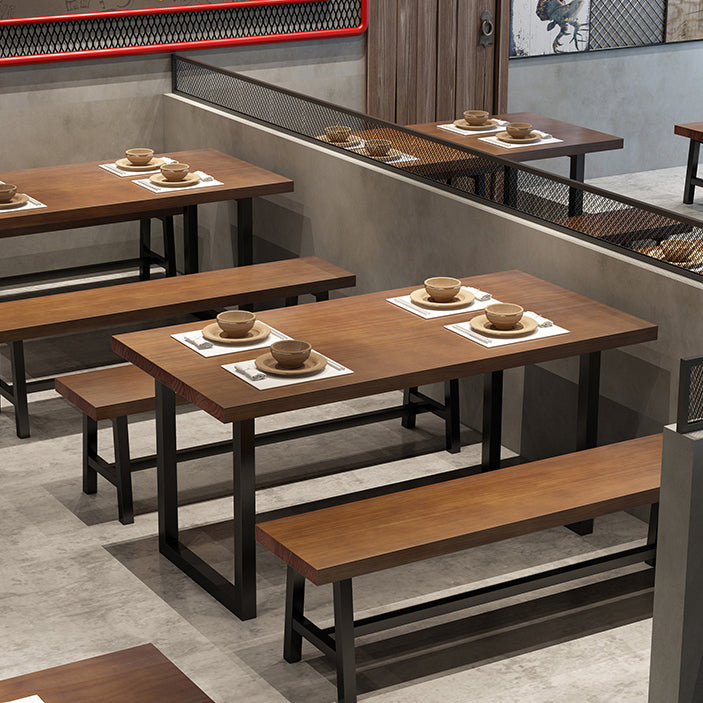Brown Solid Wood Dining Table Industrial Rectangle Dining Table with Black Frame