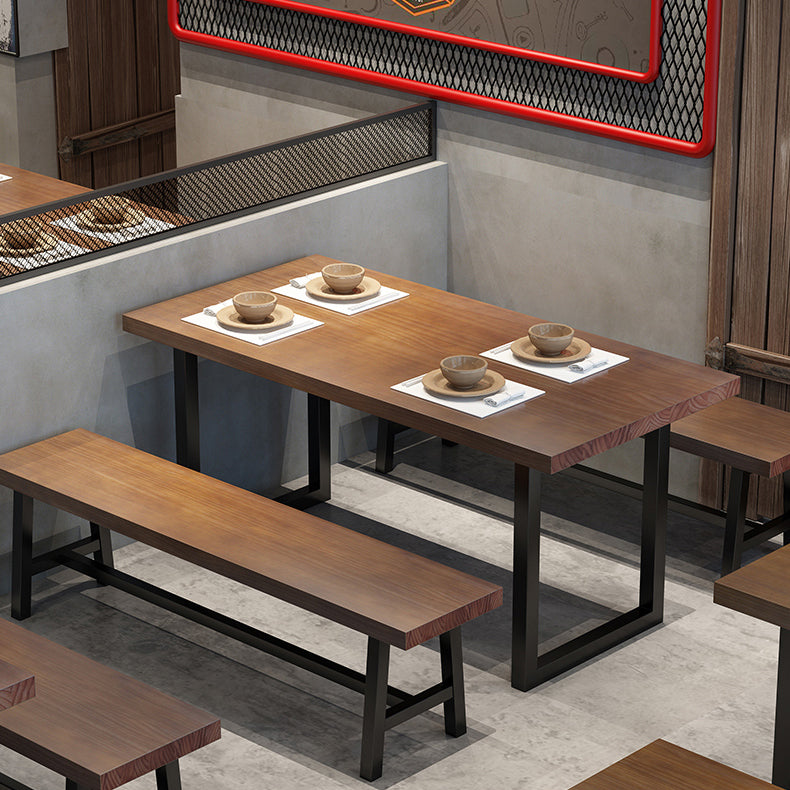 Brown Solid Wood Dining Table Industrial Rectangle Dining Table with Black Frame
