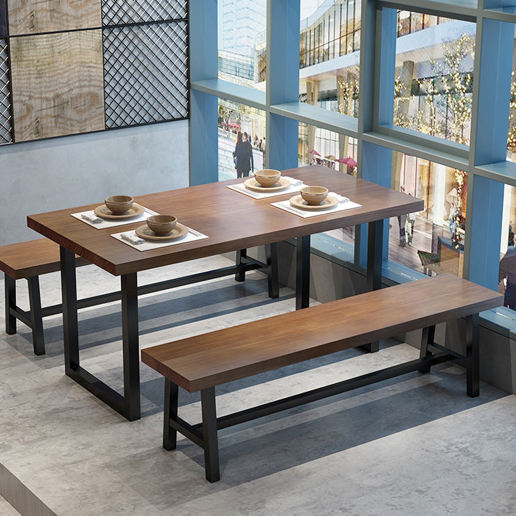 Brown Solid Wood Dining Table Industrial Rectangle Dining Table with Black Frame
