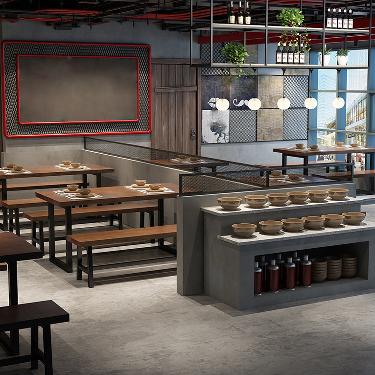 Brown Solid Wood Dining Table Industrial Rectangle Dining Table with Black Frame