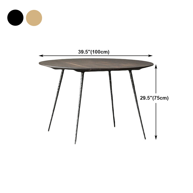 Round Solid Wood Dining Table Brown 4 Legs Dining Table with Metal Base