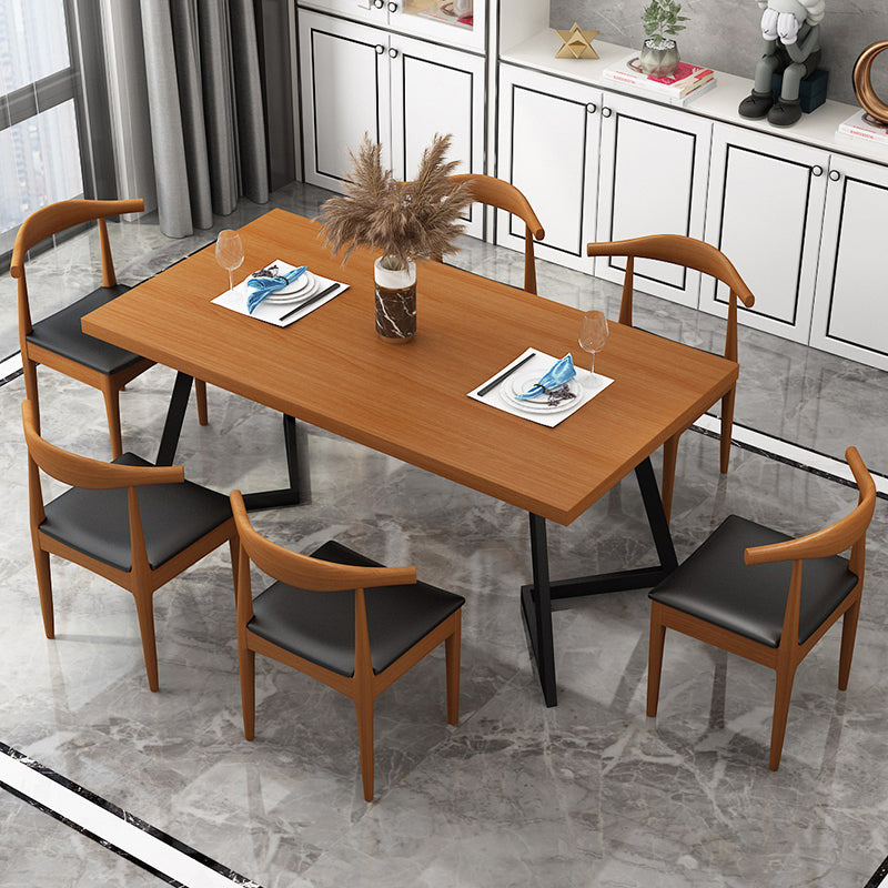 Solid Wood Dining Table Industrial Brown Dining Table with Black Frame