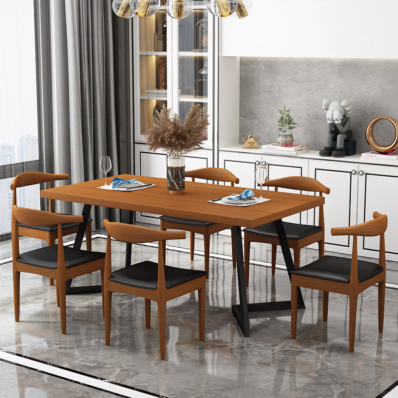 Solid Wood Dining Table Industrial Brown Dining Table with Black Frame