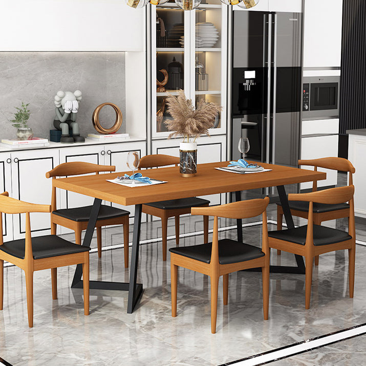 Solid Wood Dining Table Industrial Brown Dining Table with Black Frame