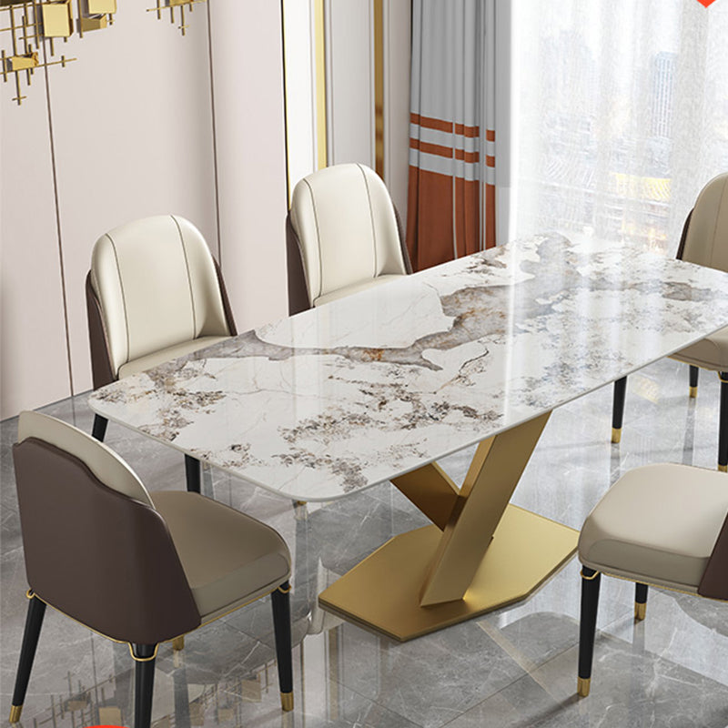 Luxury Sintered Stone Top Table Rectangle Indoor Table with Gold Pedestal