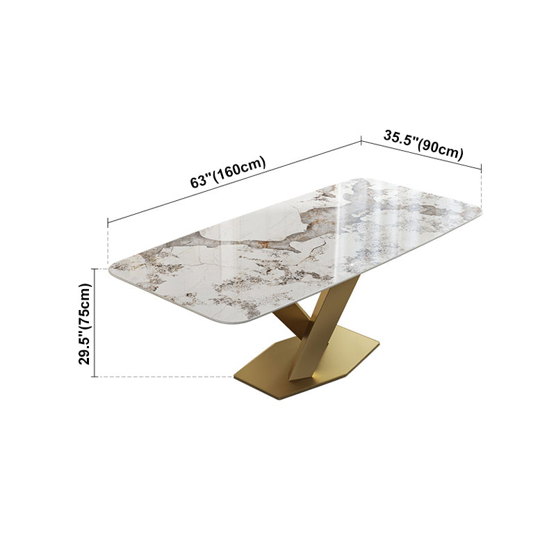 Luxury Sintered Stone Top Table Rectangle Indoor Table with Gold Pedestal