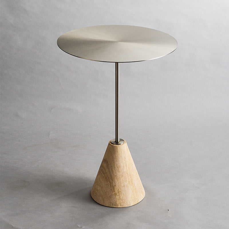 Stone Pedestal End Table Metal Round Side End Table for Living Room