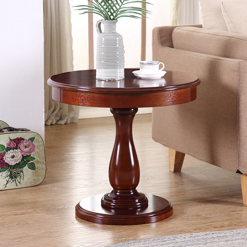 23.6" Tall Pedestal End Table Solid Wood Round Side End Table