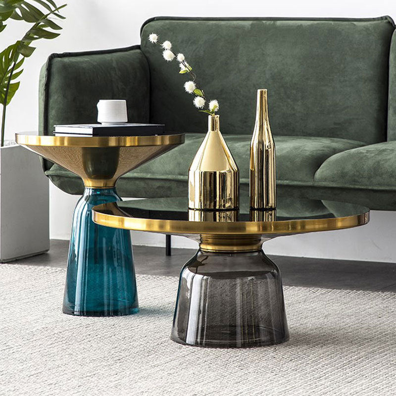 13.7"/20.8" Tall Modern Glass Pedestal Round Table Top Coffee Table