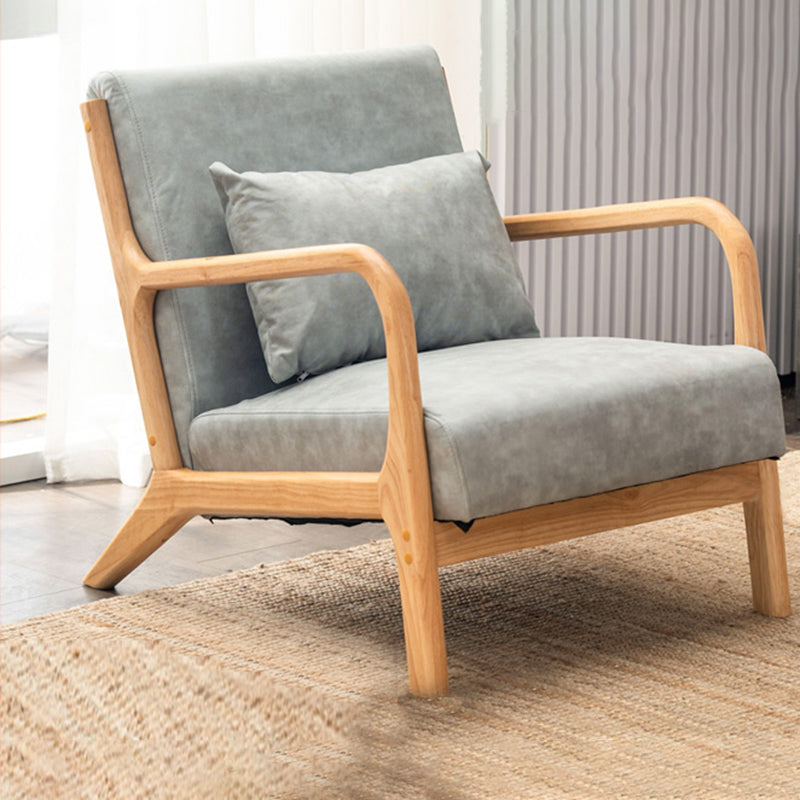 31"L x 29.5"W x 14"H Arm Chair Solid Wood Upholstered Accent Chair in Gray/ Blue/ Beige