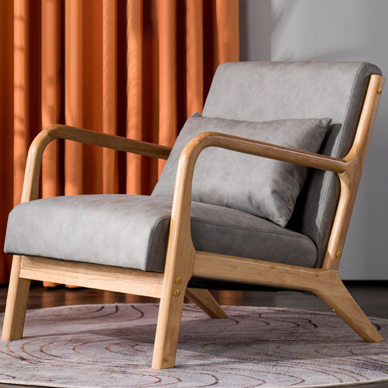 31"L x 29.5"W x 14"H Arm Chair Solid Wood Upholstered Accent Chair in Gray/ Blue/ Beige